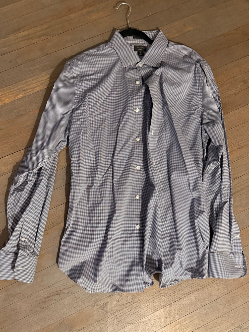 J. Crew Navy and White Micro-Check Dress Shirt